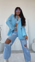 Oversize švarkas su juodomis rankovių sagomis - SOFT BLUE